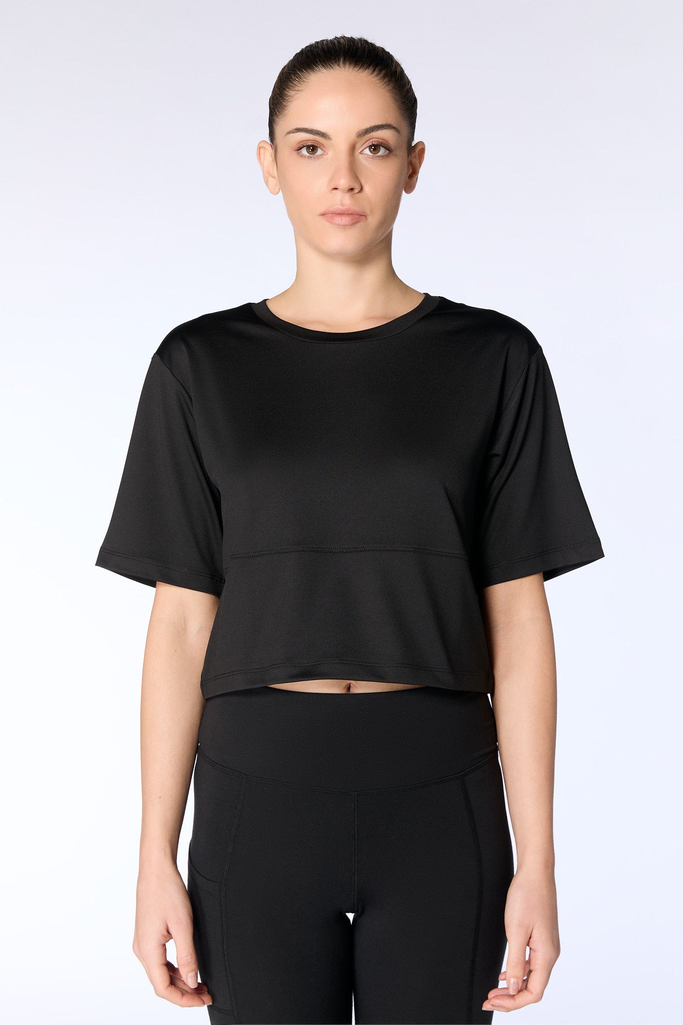 T1116-01 | Damen Cropped Shirt - Schwarz