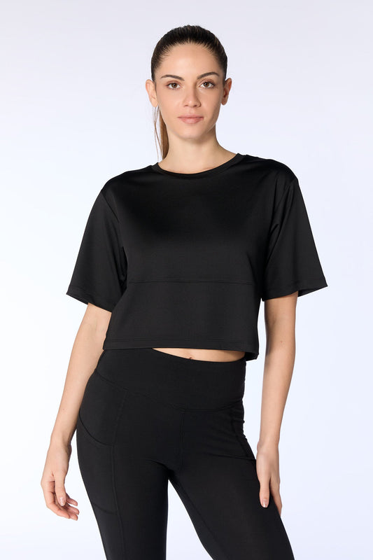 T1116-01 | Damen Cropped Shirt - Schwarz