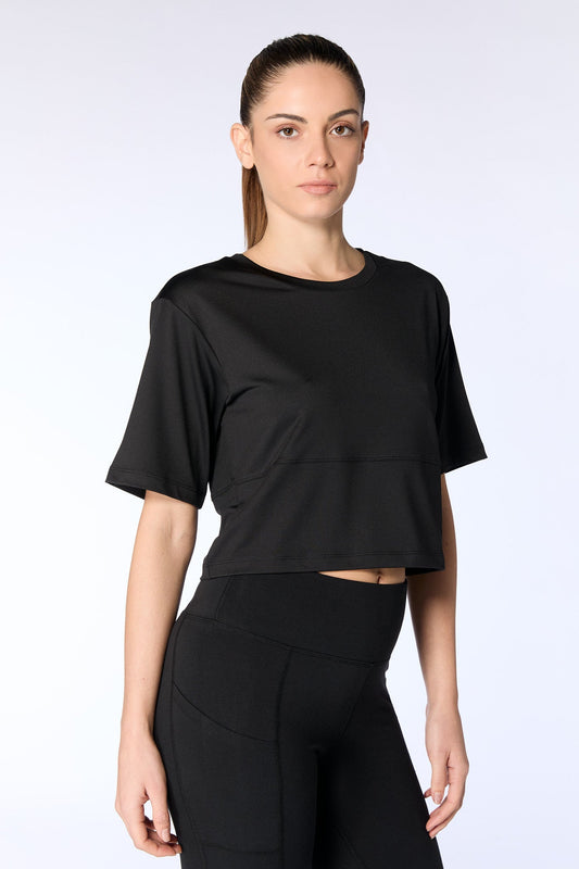 T1116-01 | Damen Cropped Shirt - Schwarz