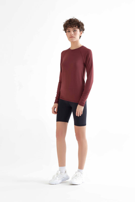 T1110-08 | TENCEL™ Active Damen Langarmshirt - Burgundy